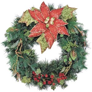 Henryka Decorated Indoor/Outdor Wreath - 30-in - Large Poinsettia