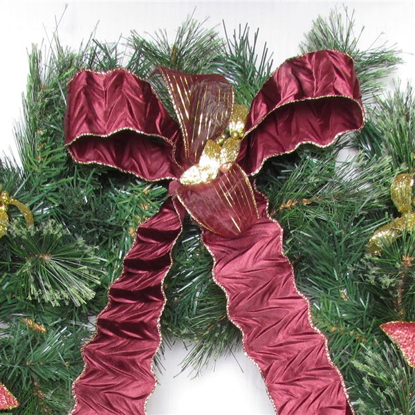 Henryka Decorated Indoor/Outdor Wreath - 30-in - Burgundy Bows
