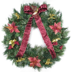 Henryka Decorated Indoor/Outdor Wreathe - 30-in - Burgundy Bows