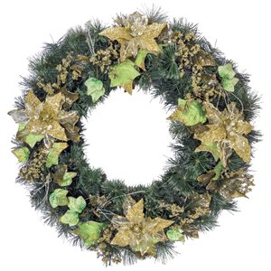 Henryka Decorated Indoor/Outdor Wreath - 30-in - Gold Flowers