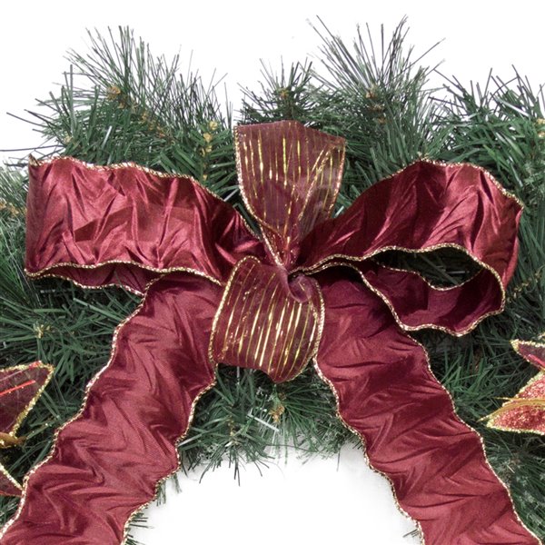 Henryka Decorated Indoor/Outdor Wreath - 30-in - Large Burgundy Bow
