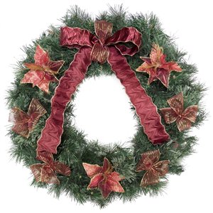 Henryka Decorated Indoor/Outdor Wreathe - 30-in - Large Burgundy Bow