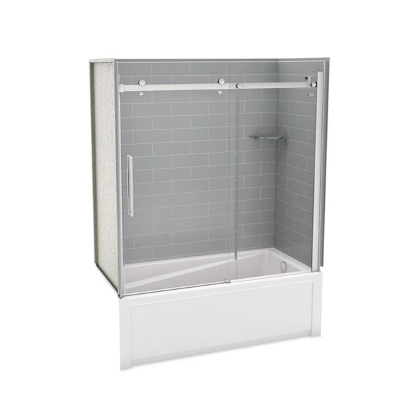 MAAX Utile 60-in x 32-in x 81-in Chrome and Ash Grey Bathtub Shower Kit with Right Drain - 5-Piece