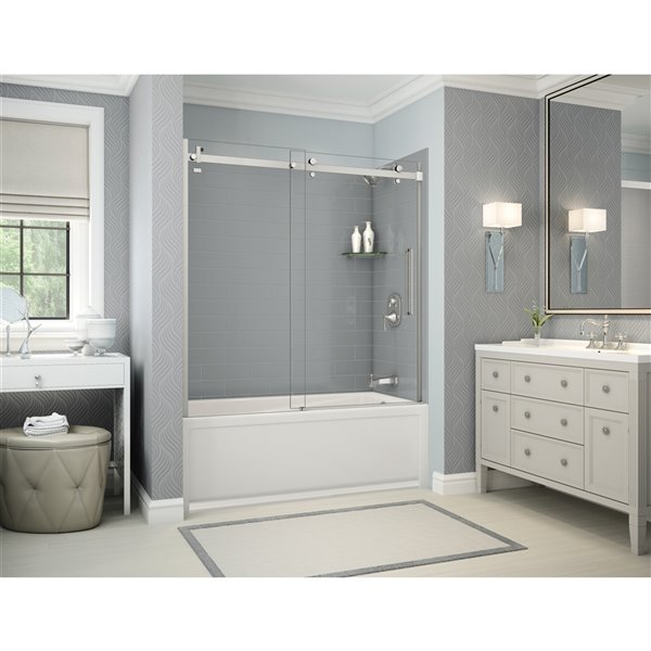 MAAX Utile 60-in x 32-in x 81-in Chrome and Ash Grey Bathtub Shower Kit with Right Drain - 5-Piece