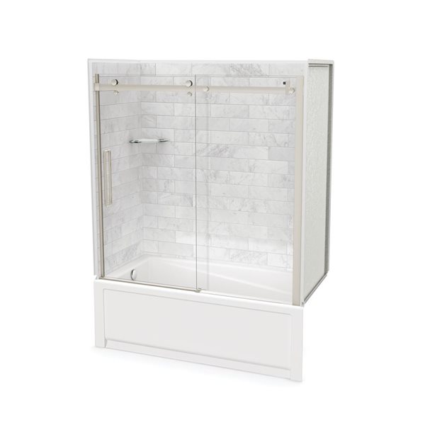 Ensemble de bain-douche 5 pièces Utile par MAAX nickel/marbre Carrara 60 po x 32 po x 81 po drain à gauche