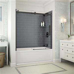 MAAX Utile 60-in x 32-in x 81-in 5-Piece Matte Black/Thunder Grey Bathtub Shower Kit with Right Drain
