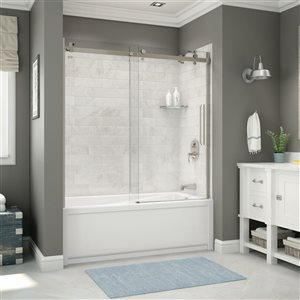 MAAX Utile 60-in x 32-in x 81-in 5-Piece Nickel/Marble Carrara Bathtub Shower Kit with Right Drain