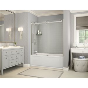 MAAX Utile 60-in x 32-in x 81-in Nickel and Soft Grey Bathtub Shower Kit with Left Drain - 5-Piece