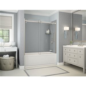 MAAX Utile 60-in x 32-in x 81-in Nickel and Ash Grey Bathtub Shower Kit with Right Drain - 5-Piece
