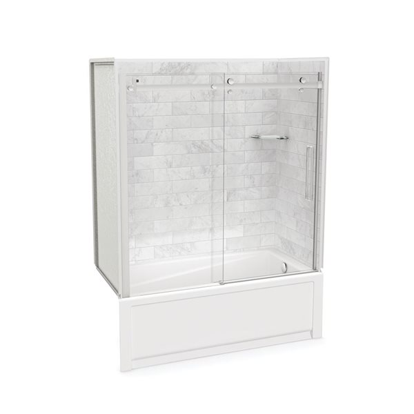 MAAX Utile 60-in x 32-in x 81-in Chrome and Marble Carrara Bathtub Shower Kit with Right Drain - 5-Piece