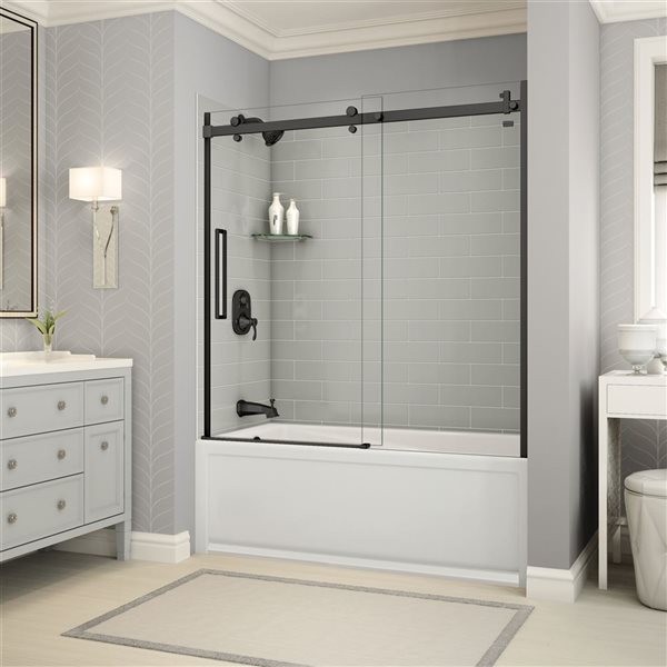 MAAX Utile 60-in x 32-in x 81-in 5-Piece Matte Black/Soft Grey Bathtub Shower Kit with Left Drain