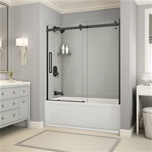 Utile by MAAX Metro Soft Grey Tub Shower Kit, Left Drain, Halo Matte Black - 60-in x 32-in x 81-in