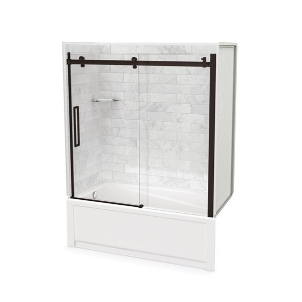 Ensemble de bain-douche Utile de MAAX bronze foncé et marbre Carrara 60 po x 32 po x 81 po avec drain à gauche, 5 pièces