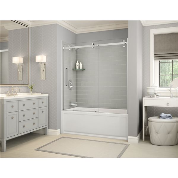 MAAX Utile 60-in x 32-in x 81-in 5-Piece Chrome/Soft Grey Bathtub Shower Kit with Left Drain