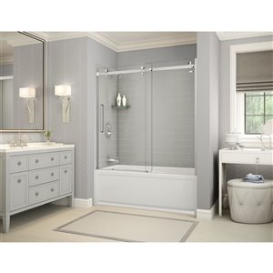 MAAX Utile 60-in x 32-in x 81-in 5-Piece Chrome/Soft Grey Bathtub Shower Kit with Left Drain