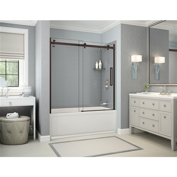 MAAX Utile 60-in x 32-in x 81-in Dark Bronze and Ash Grey Bathtub Shower Kit with Right Drain - 5-Piece