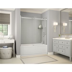 MAAX Utile 60-in x 32-in x 81-in Chrome and Soft Grey Bathtub Shower Kit with Right Drain - 5-Piece