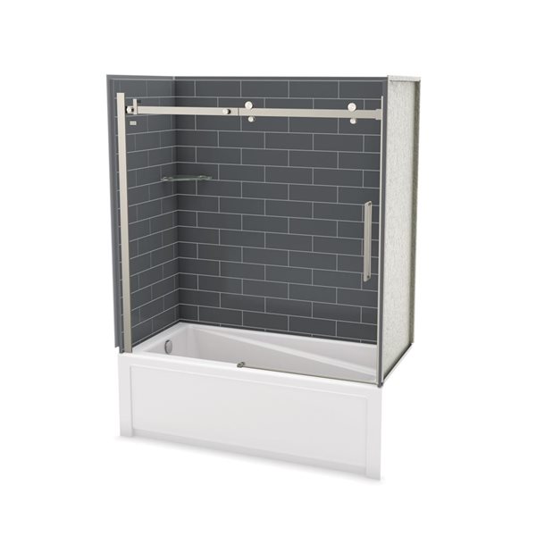 MAAX Utile 60-in x 32-in x 81-in Brushed Nickel and Thunder Grey Bathtub Shower Kit with Left Drain - 5-Piece