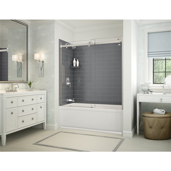 MAAX Utile 60-in x 32-in x 81-in Brushed Nickel and Thunder Grey Bathtub Shower Kit with Left Drain - 5-Piece