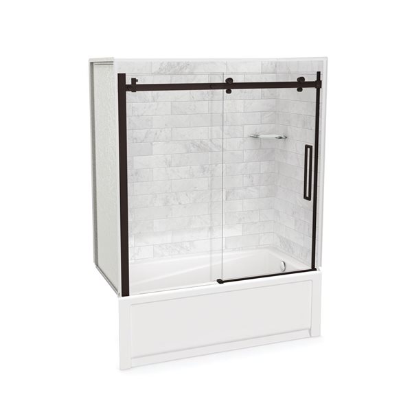 MAAX Utile 60-in x 32-in x 81-in Dark Bronze and Marble Carrara Bathtub Shower Kit with Right Drain - 5-Piece