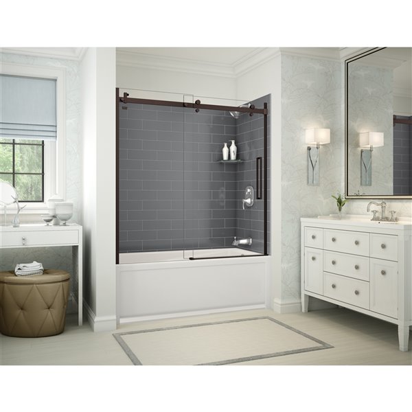 MAAX Utile 60-in x 32-in x 81-in Dark Bronze and Thunder Grey Bathtub Shower Kit with Right Drain - 5-Piece