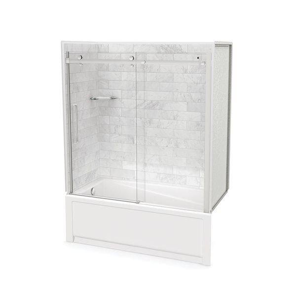 Ensemble de bain-douche Utile par MAAX chrome/marbre Carrara 60 po x 32 po x 81 po drain à gauche, 5 pièces