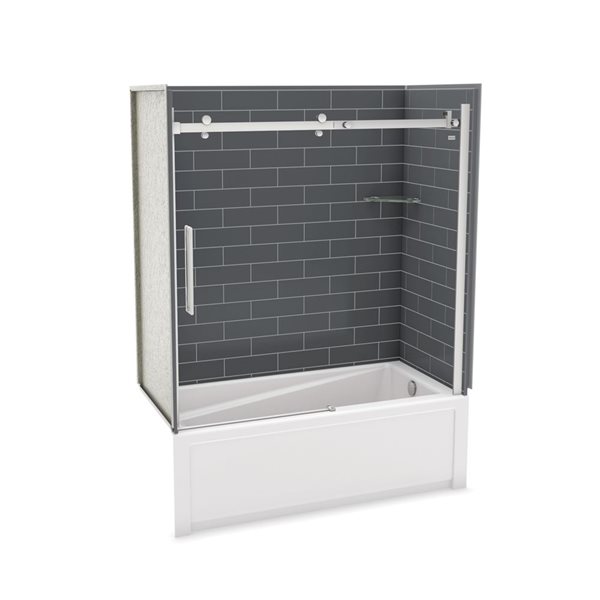 Ensemble de bain-douche Utile par MAAX chrome et gris foudre de 60 po x 32 po x 81 po avec drain à droite, 5 pièces