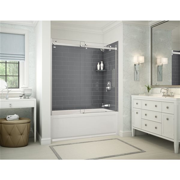 MAAX Utile 60-in x 32-in x 81-in Chrome and Thunder Grey Bathtub Shower Kit with Right Drain - 5-Piece