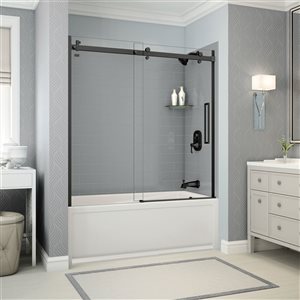 MAAX Utile 60-in x 32-in x 81-in Matte Black and Ash Grey Bathtub Shower Kit with Right Drain - 5-Piece