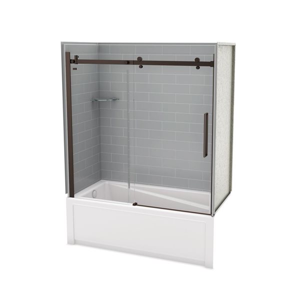 MAAX Utile 60-in x 32-in x 81-in Dark Bronze and Ash Grey Bathtub Shower Kit with Left Drain - 5-Piece