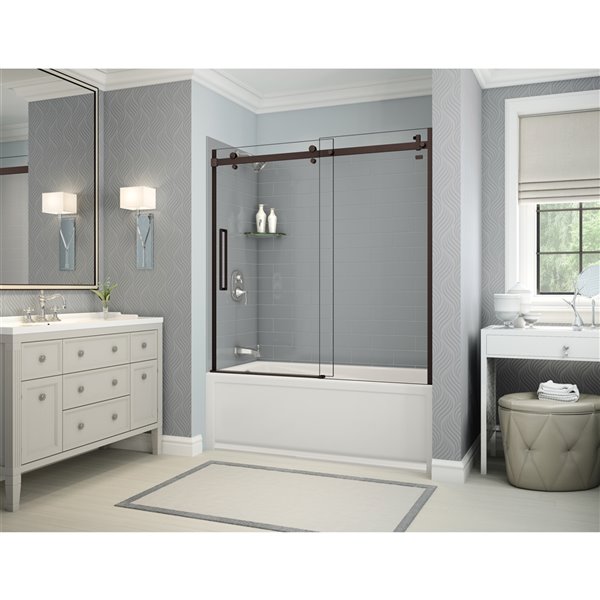 MAAX Utile 60-in x 32-in x 81-in Dark Bronze and Ash Grey Bathtub Shower Kit with Left Drain - 5-Piece