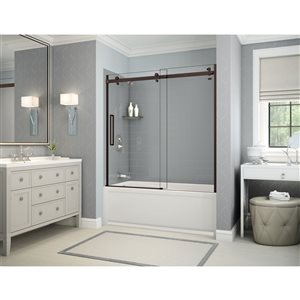 MAAX Utile 60-in x 32-in x 81-in Dark Bronze and Ash Grey Bathtub Shower Kit with Left Drain - 5-Piece