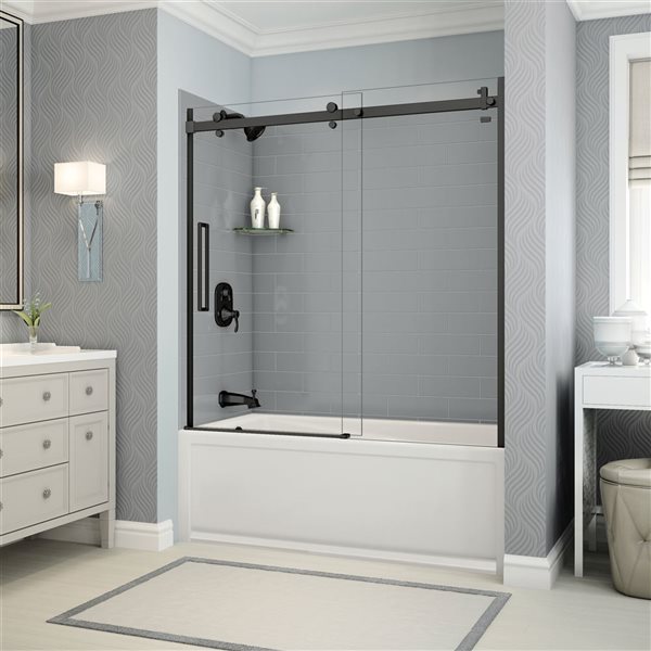 MAAX Utile 60-in x 32-in x 81-in Matte Black and Ash Grey Bathtub Shower Kit with Left Drain - 5-Piece