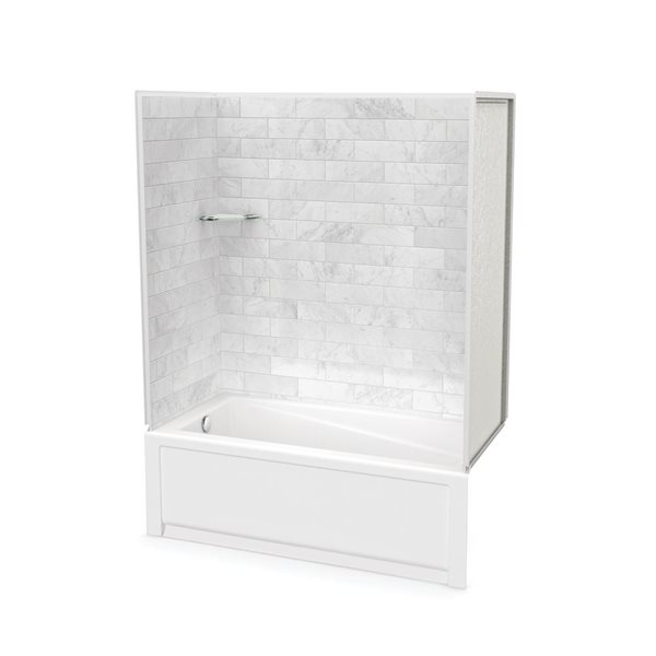 MAAX Utile 60-in x 32-in x 81-in 4-Piece Marble Carrara Bathtub Shower Kit with Left Drain