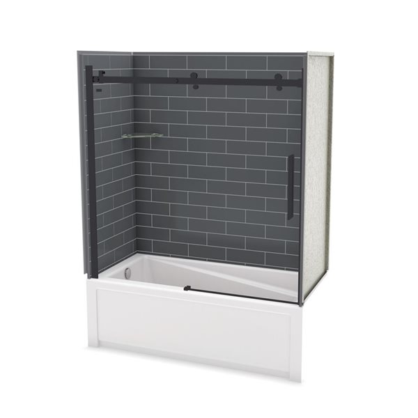 Ensemble de bain-douche Utile par MAAX noir mat et gris foudre de 60 po x 32 po x 81 po avec drain à gauche, 5 pièces