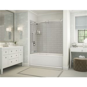 MAAX Utile 60-in x 32-in x 81-in 4-Piece Soft Grey Bathtub Shower Kit with Left Drain