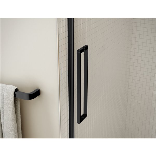 Ensemble de bain-douche Utile par MAAX noir mat et marbre Carrara de 60 po x 32 po x 81 po avec drain à gauche, 5 pièces