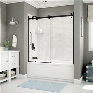 MAAX Utile 60-in x 32-in x 81-in Matte Black and Marble Carrara Bathtub Shower Kit with Left Drain - 5-Piece