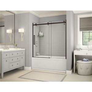 MAAX Utile 60-in x 32-in x 81-in Dark Bronze and Soft Grey Bathtub Shower Kit with Left Drain - 5-Piece