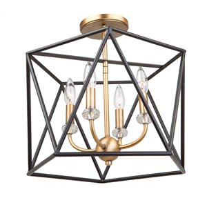 Semi-plafonnier Harmony AC11034 d'Artcraft Lighting, 4 lumières, noir/laiton satiné