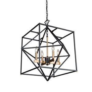 Artcraft Lighting Roxton AC11204 4-Light Chandelier - 25-in x 28-in - Matte Black/Harvest Brass