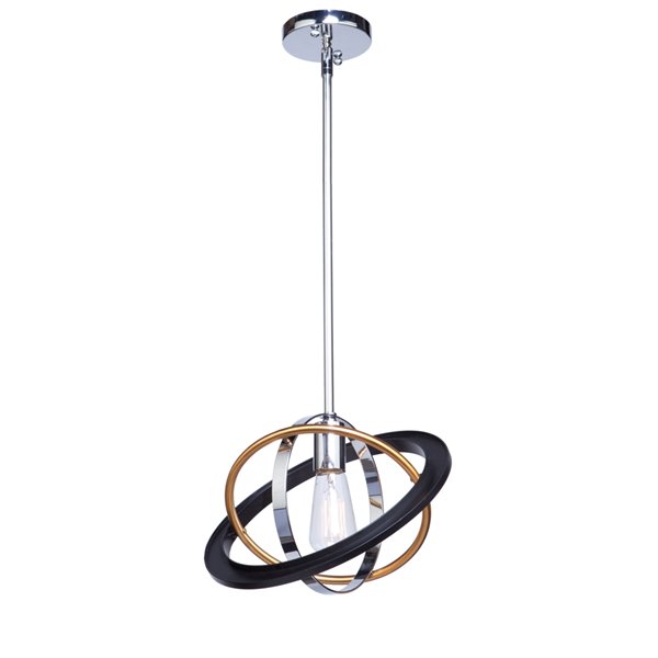 Luminaire suspendu à 1 lumière Cosmic CL15111 d'Artcraft Lighting, 13 po x 13 po, bronze foncé/chrome/laiton satiné