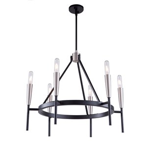 Artcraft Lighting Flute AC11416 6-Light Chandelier - 28-in x 19-in - Matte Black/Satin Nickel