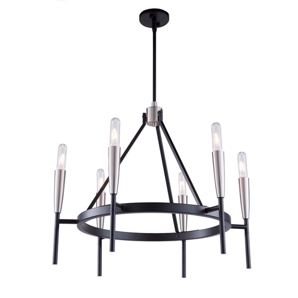 Chandelier à 6 lumières Flute AC11416 d'Artcraft Lighting, 28 po x 19 po, noir mat/nickel satiné