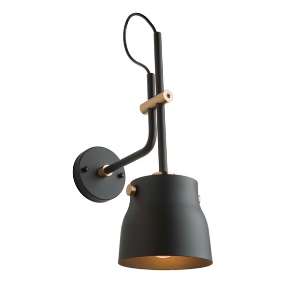 Applique murale à 1 lumière Euro Industrial AC11367VB d'Artcraft Lighting, 19 po, noir mat/laiton