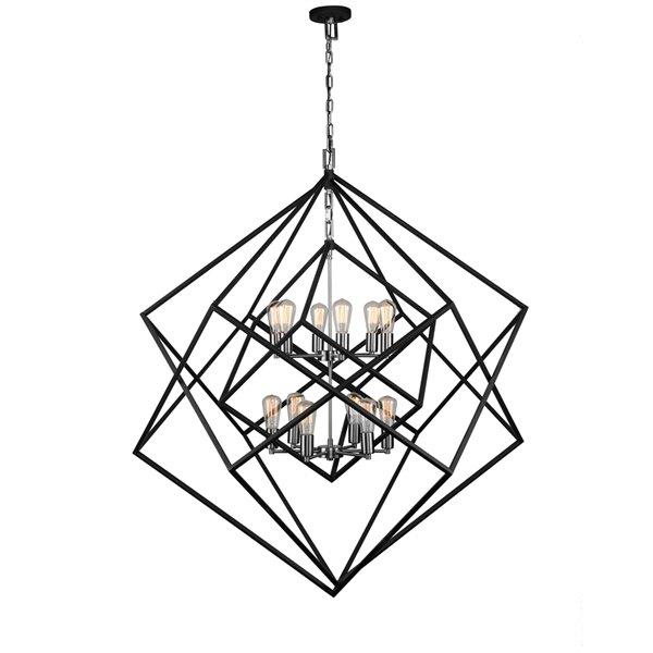 Artcraft Lighting Artistry AC11112PN 12-Light Chandelier - 47-in x 53-in - Polished Nickel/Matt Black