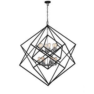 Artcraft Lighting Artistry AC11112PN 12-Light Chandelier - 47-in x 53-in - Polished Nickel/Matt Black