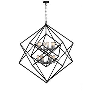 Chandelier à 12 lumières Artistry AC11112PN d'Artcraft Lighting, 47 po x 53 po, nickel poli/noir mat