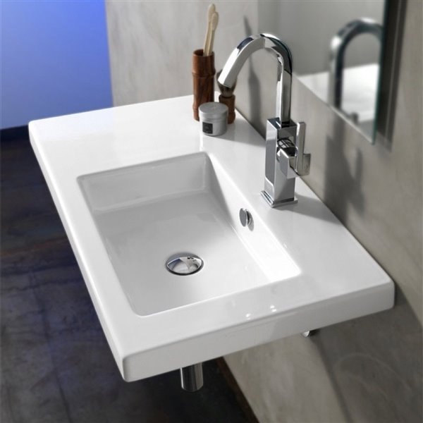 Nameeks Condal Wall Mounted Ceramic Bathroom Sink in White - Square - 31.5-in x 17.72-in