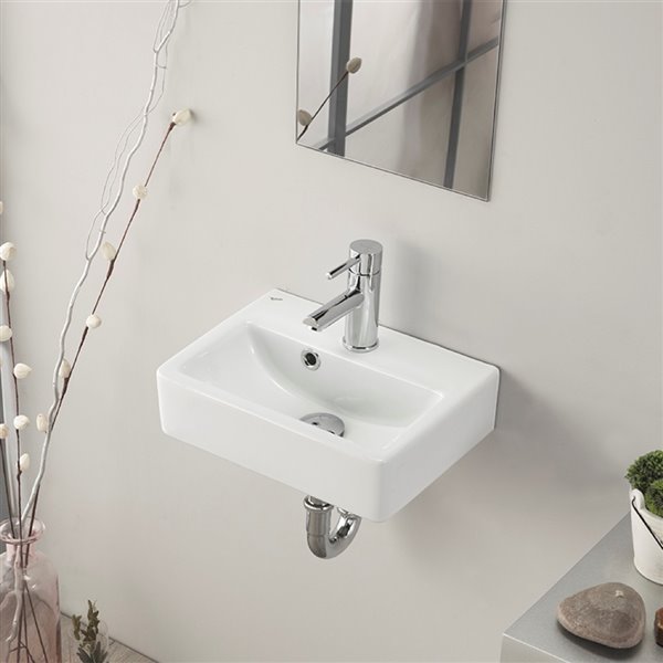 Nameeks Mini Wall Mounted Bathroom Sink in White - Rectangular - 14.76-in x 11.02-in